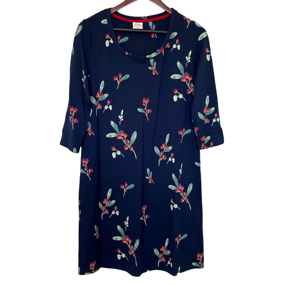 SOMA Cherry Print Three Quarter Sleeve Midi Dress Navy Size Small NWOT